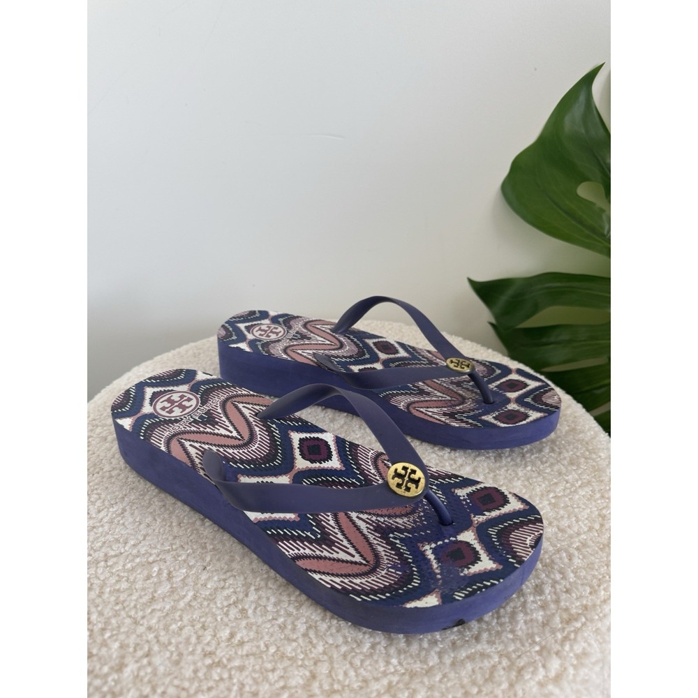 Tory Burch Women's 💙 Rubber Flip Flop Thing Wedge Sandals Size 10